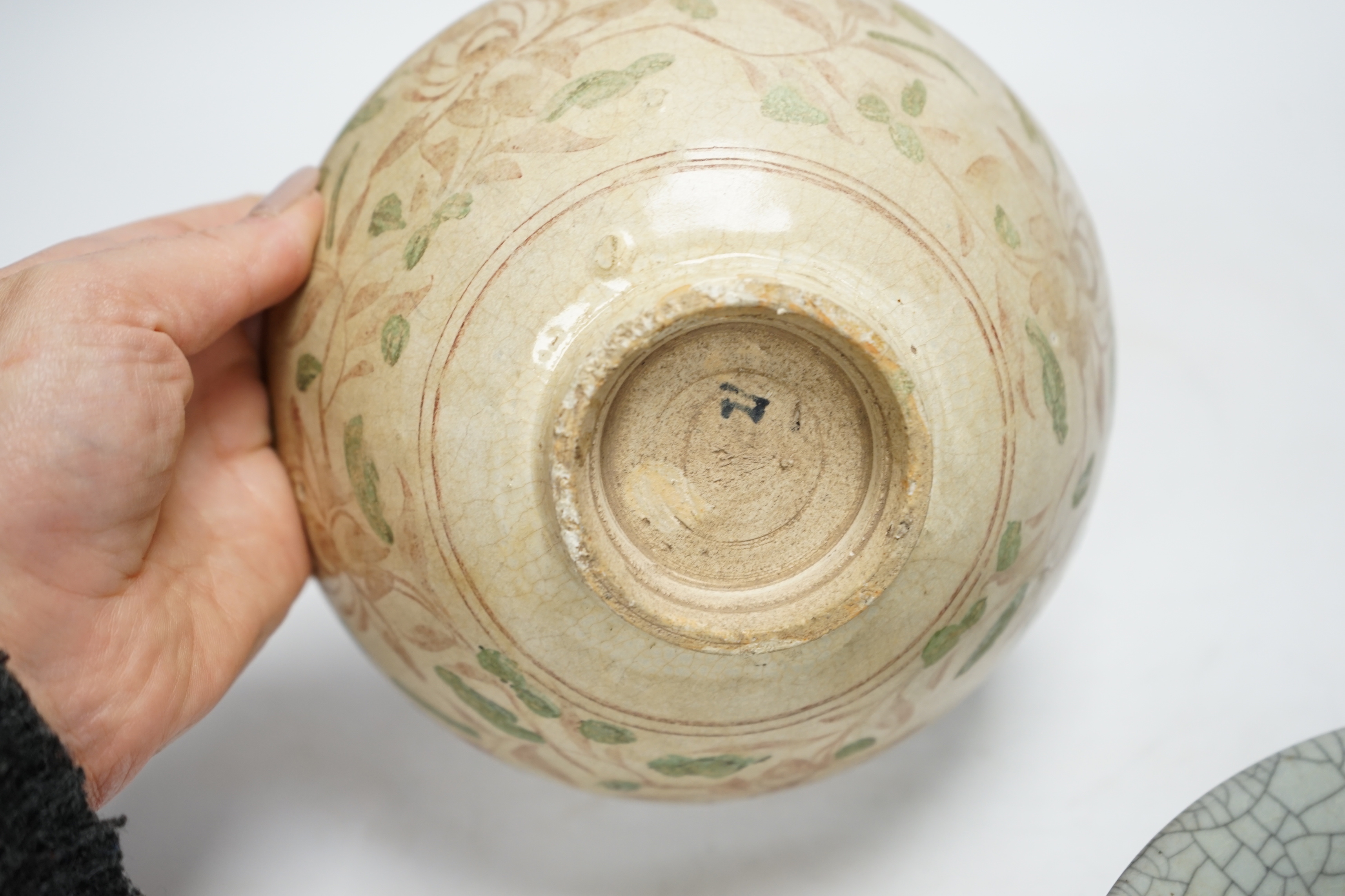 A Chinese crackle glazed bowl together with a South East Asian bowl, largest 18cm